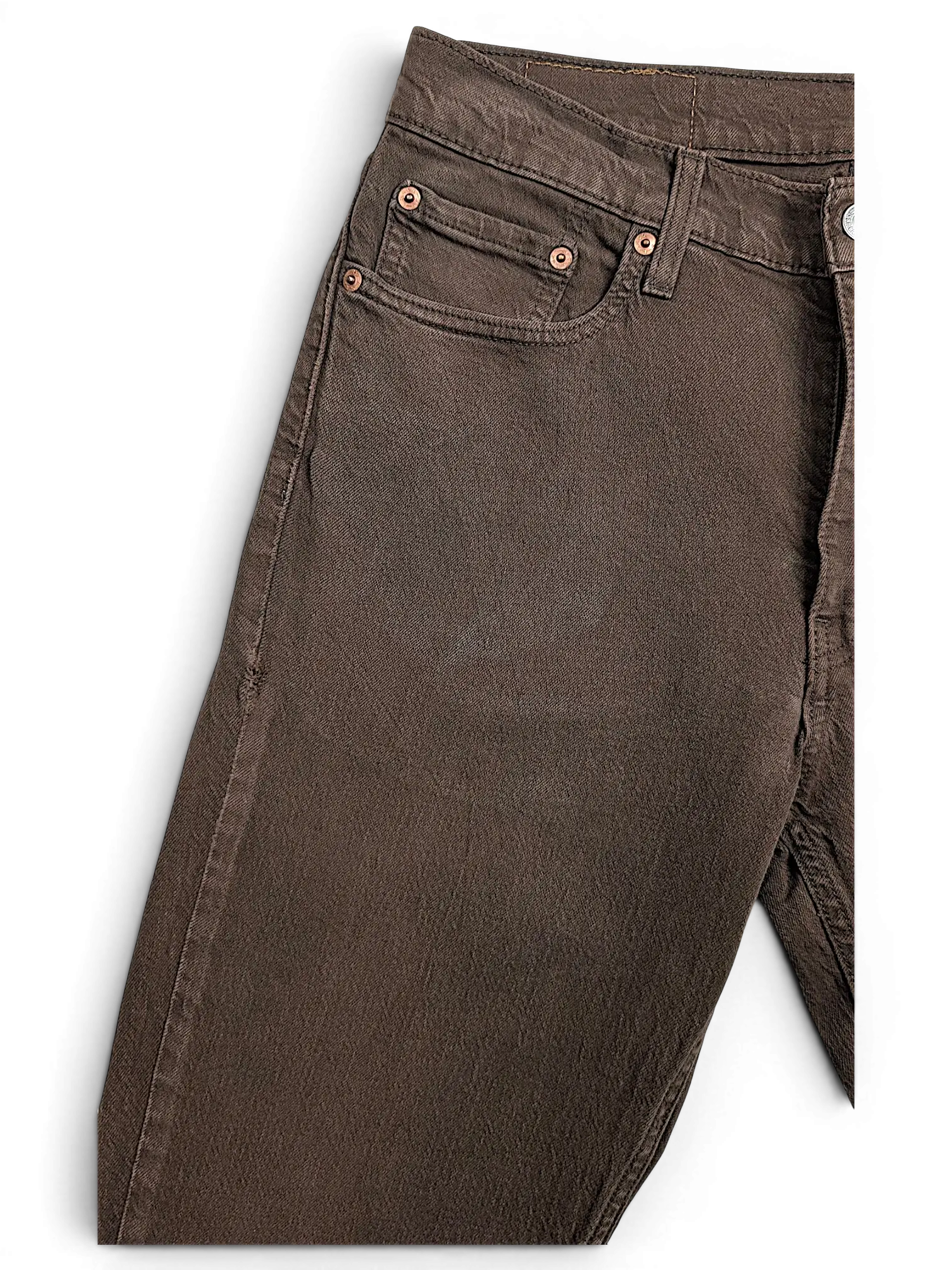 JAKE & IPI Levi's 511 brown slim fit jeans with copper rivets and classic five-pocket styling.