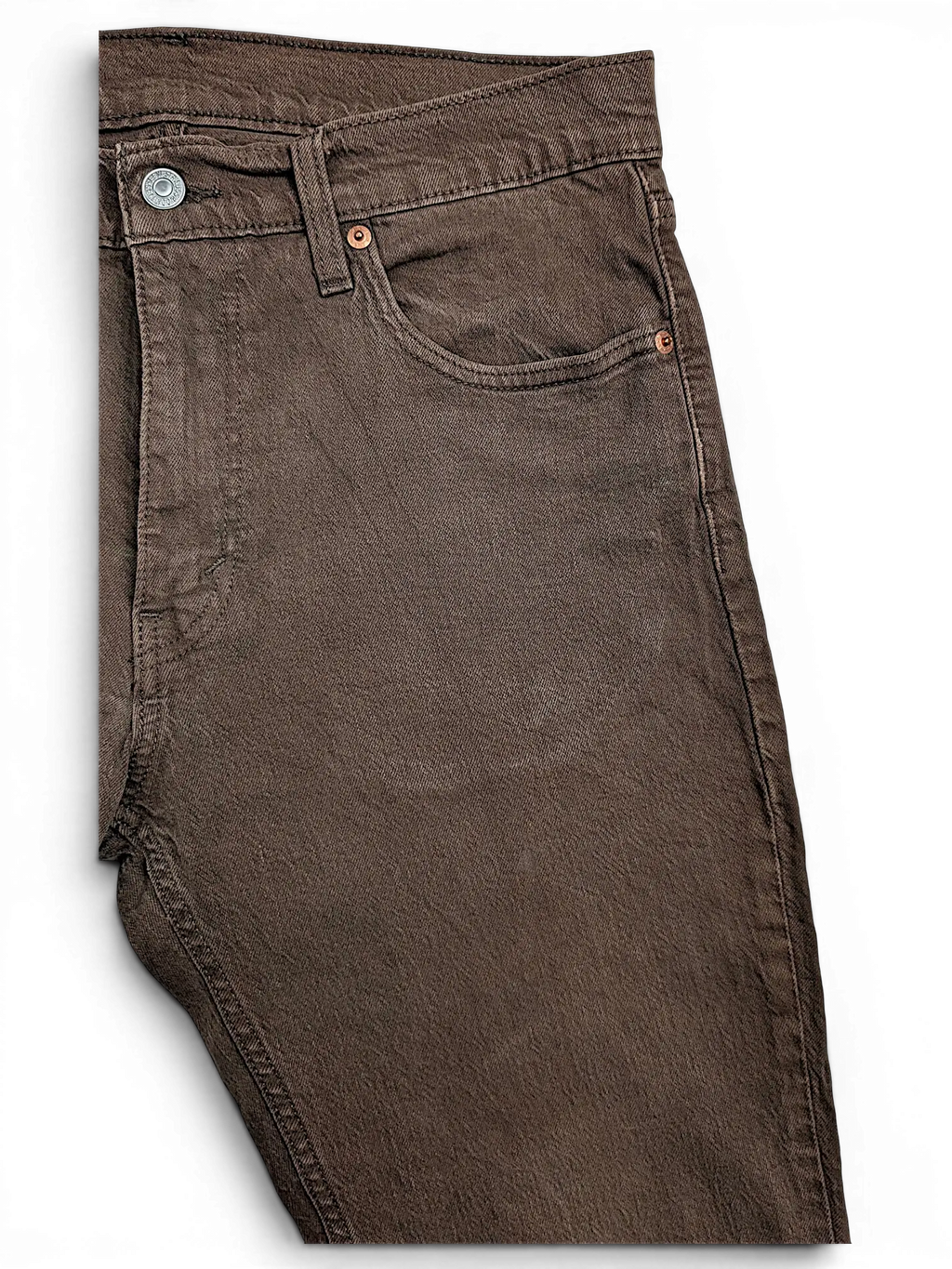 JAKE & IPI Levi's 511 brown denim jeans featuring a classic five-pocket design with copper rivets and button fly.