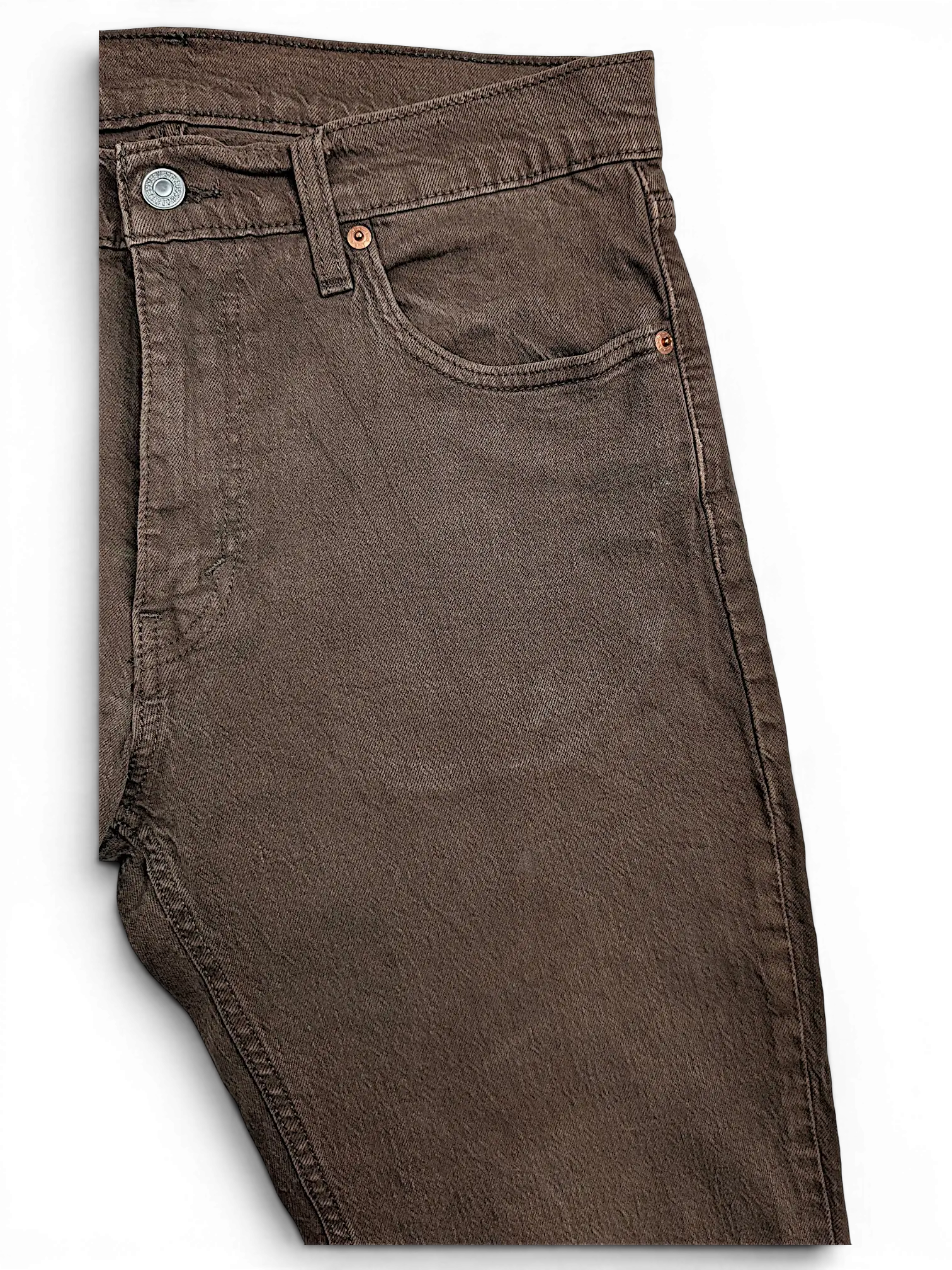 JAKE & IPI Levi's 511 brown denim jeans featuring a classic five-pocket design with copper rivets and button fly.
