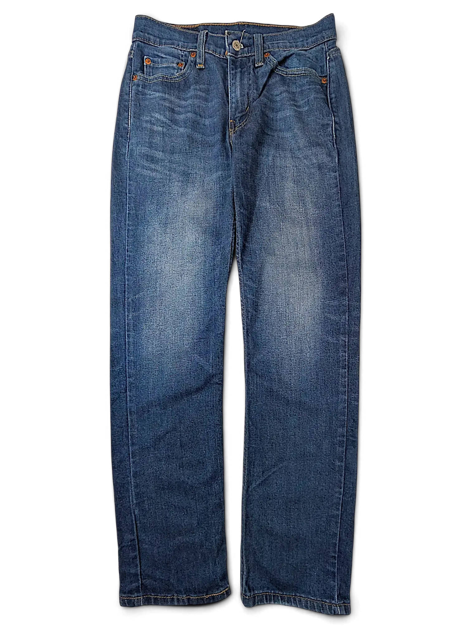 JAKE & IPI Levi's 514 straight leg jeans in medium wash blue denim with whiskering details
