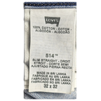 JAKE & IPI Levi's 514 slim straight -farkkujen hoitolappu: 100 % puuvillaa, koko 32x32