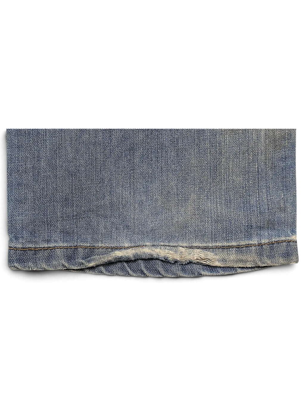 JAKE & IPI Levi's 514 blue denim jeans hem detail showing light wear and classic stitching