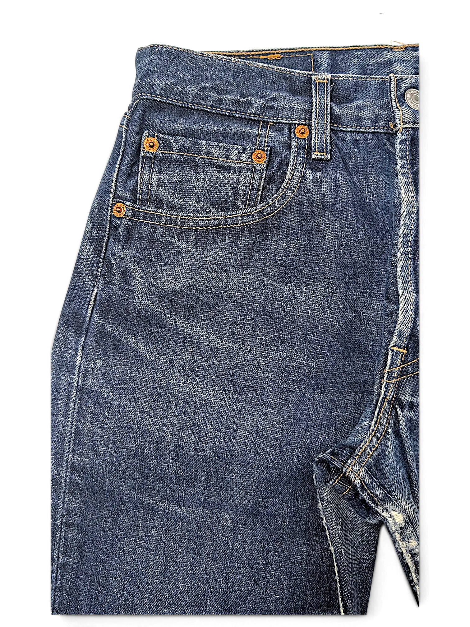 JAKE & IPI Levi's 555 blue denim jeans featuring a classic five-pocket design and copper rivets.