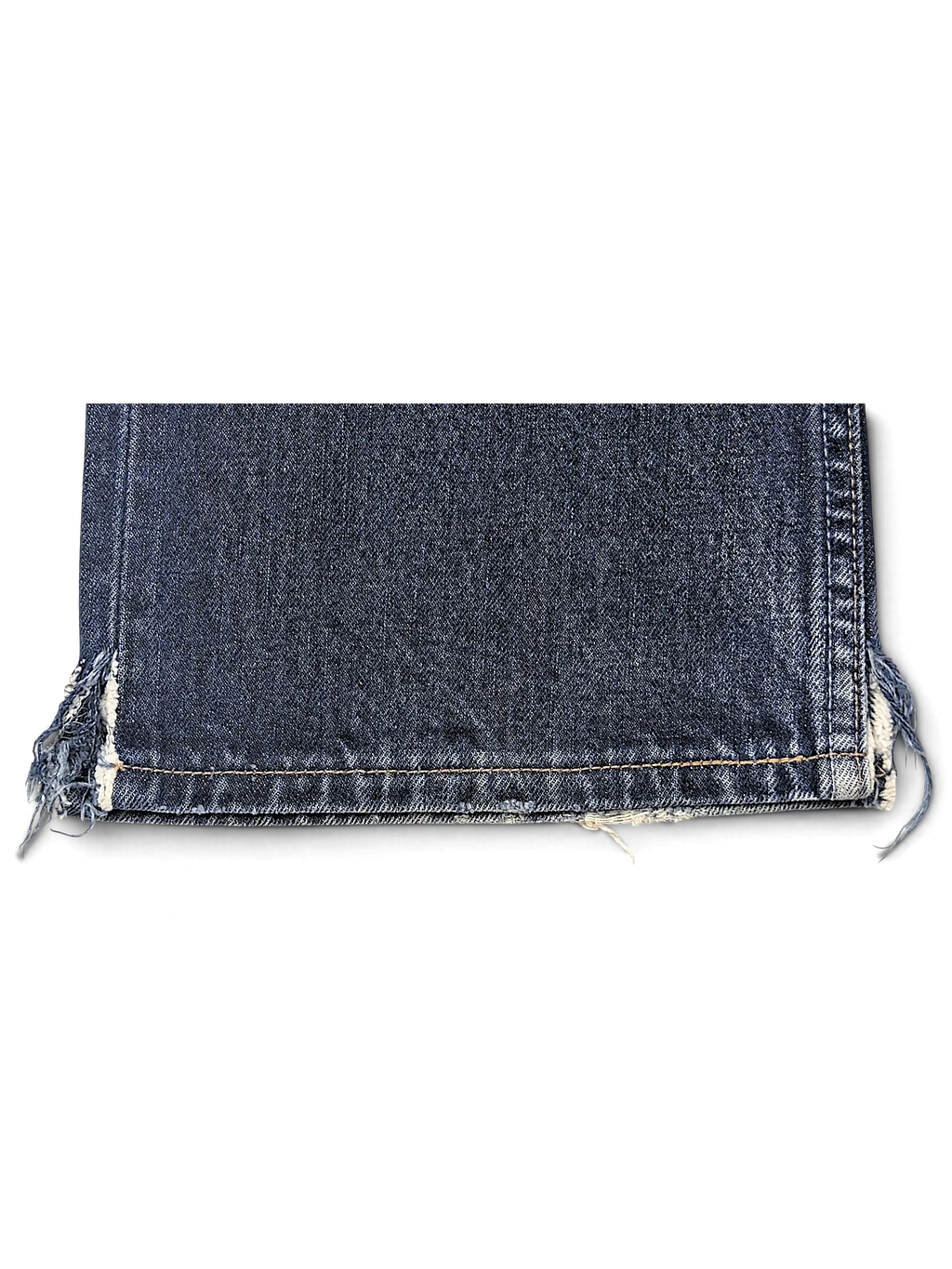 JAKE & IPI Levi's 555 dark wash denim jeans featuring a distressed frayed hem detail on the leg opening.