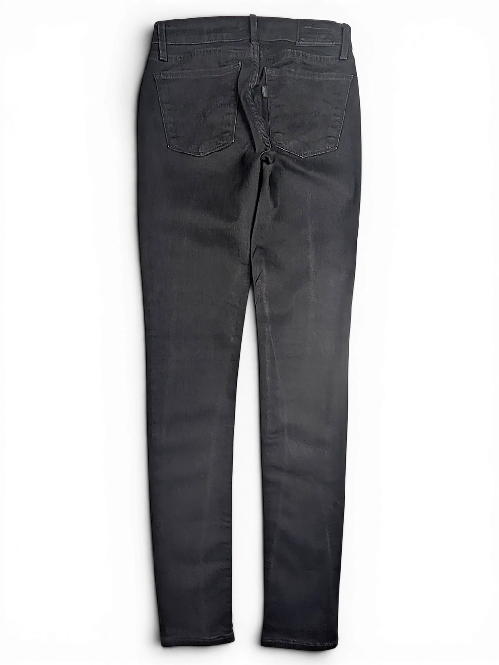 JAKE & IPI Levi's 710 super skinny black denim jeans, back view showing pockets and belt loops.