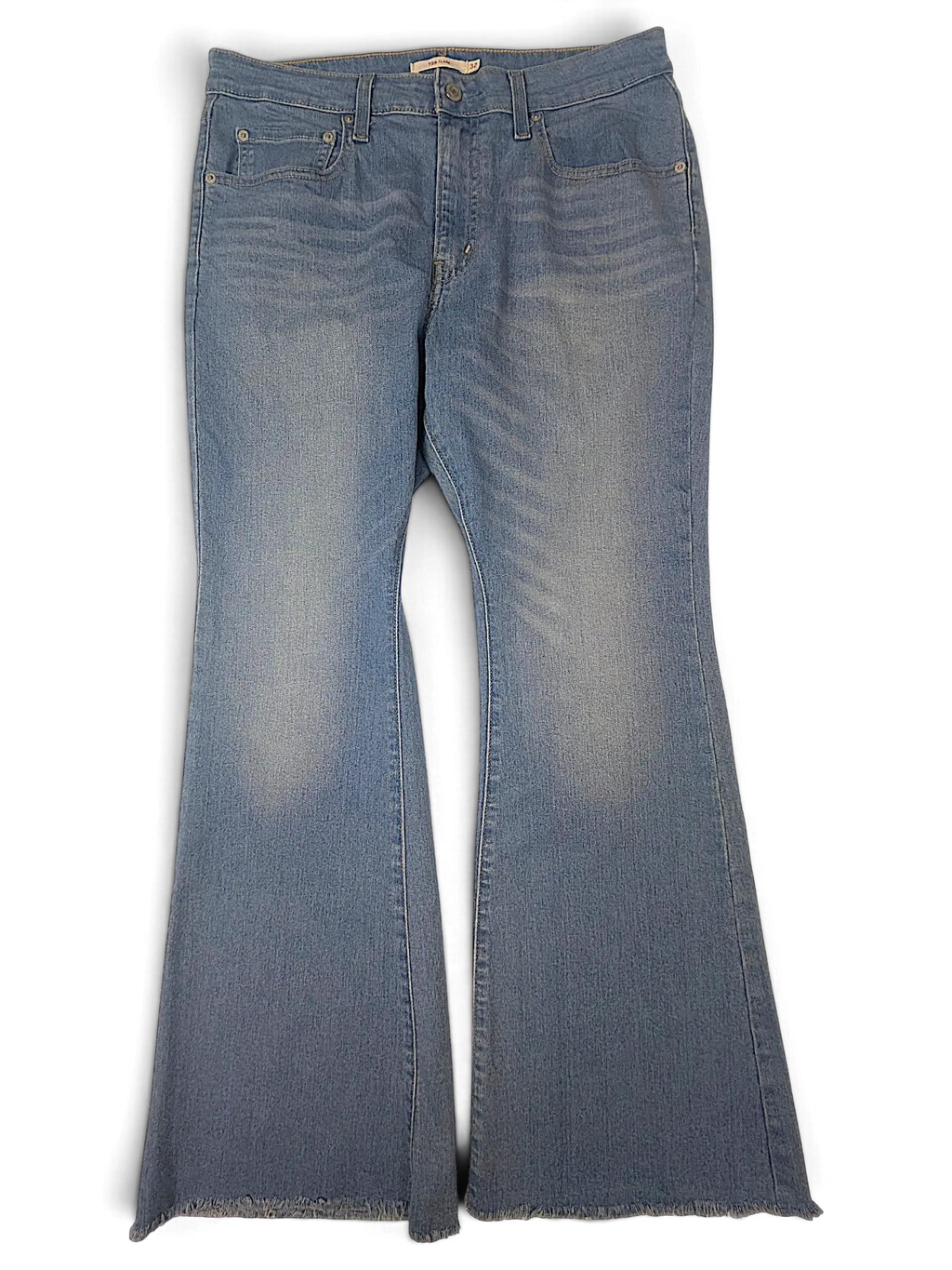 JAKE & IPI Levi's 726 flare jeans in light blue denim with a raw hem and classic five-pocket design.