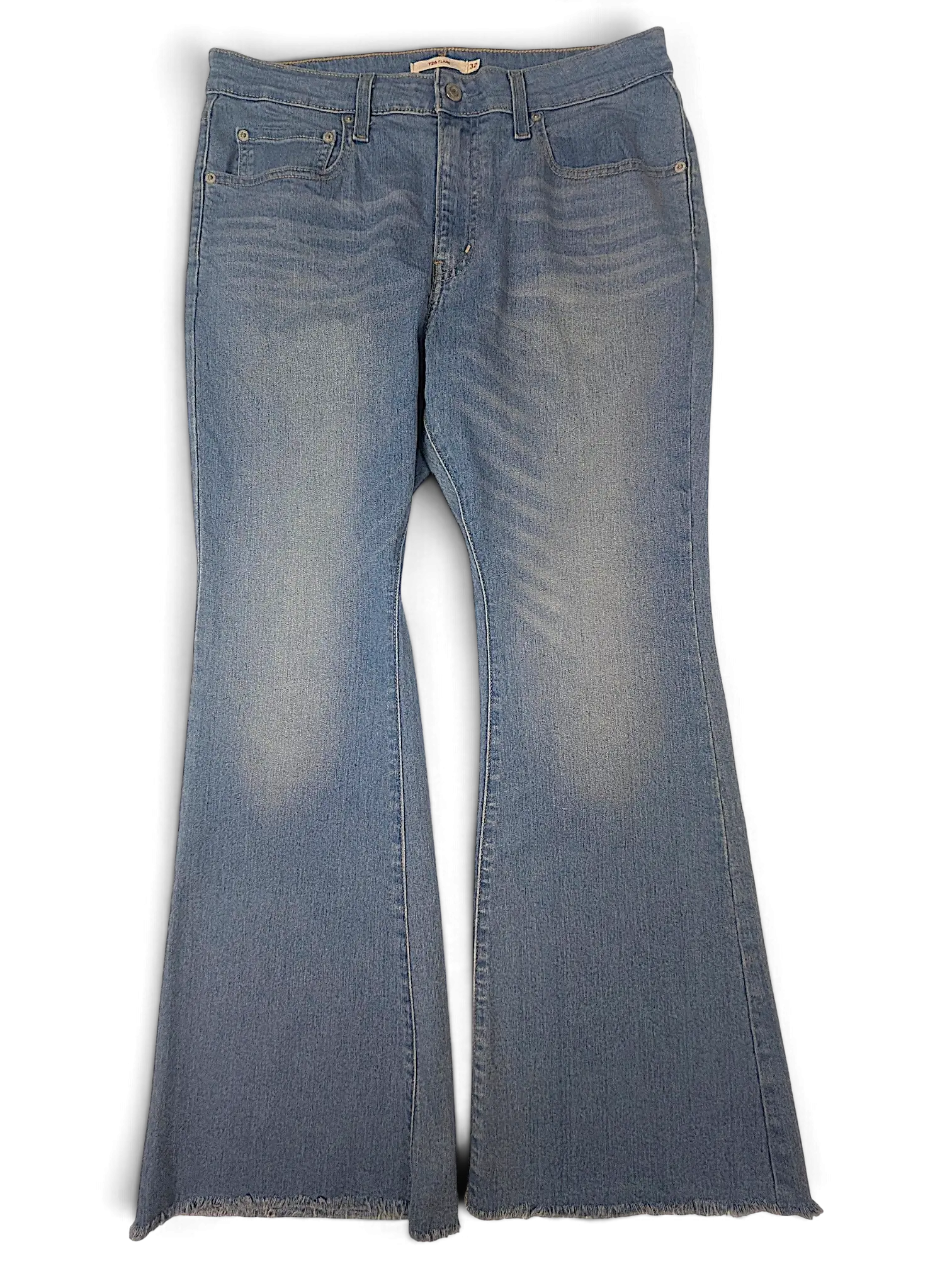 JAKE & IPI Levi's 726 flare jeans in light blue denim with a raw hem and classic five-pocket design.