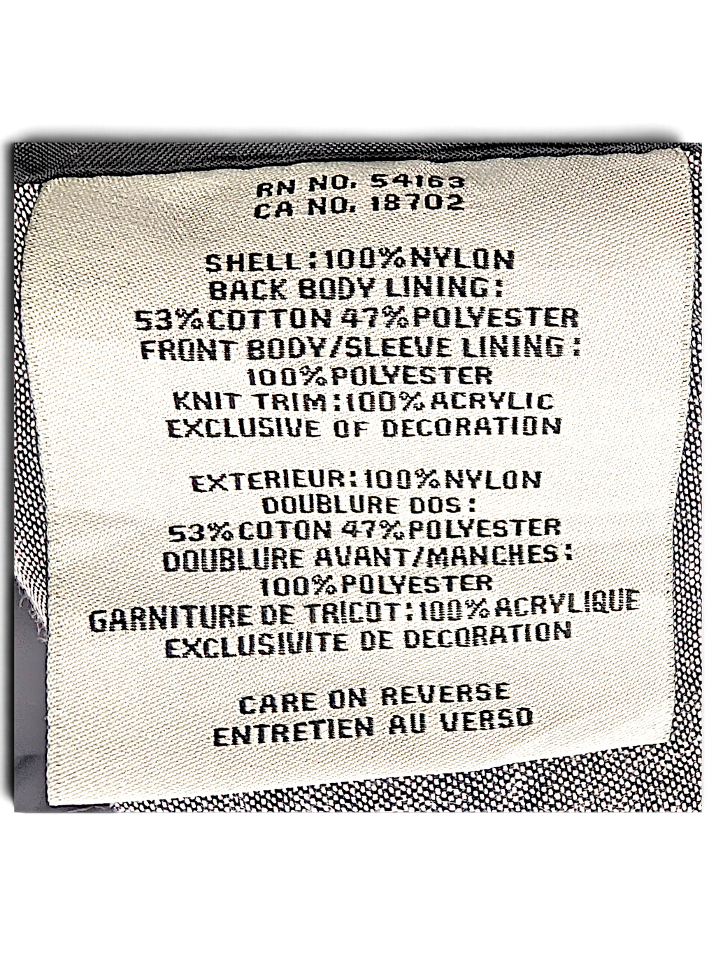 Levi's Black Nylon Bomber Jacket – XL; detail view showing fabric, construction, label or condition (image 9 of 10).