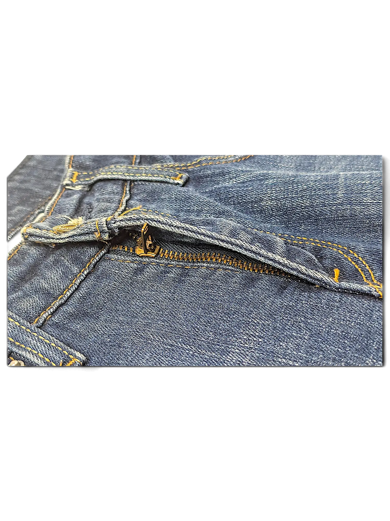 JAKE & IPI Levi's Contour Boot Jeans featuring blue denim fabric with contrast stitching and a metal zipper fly detail.