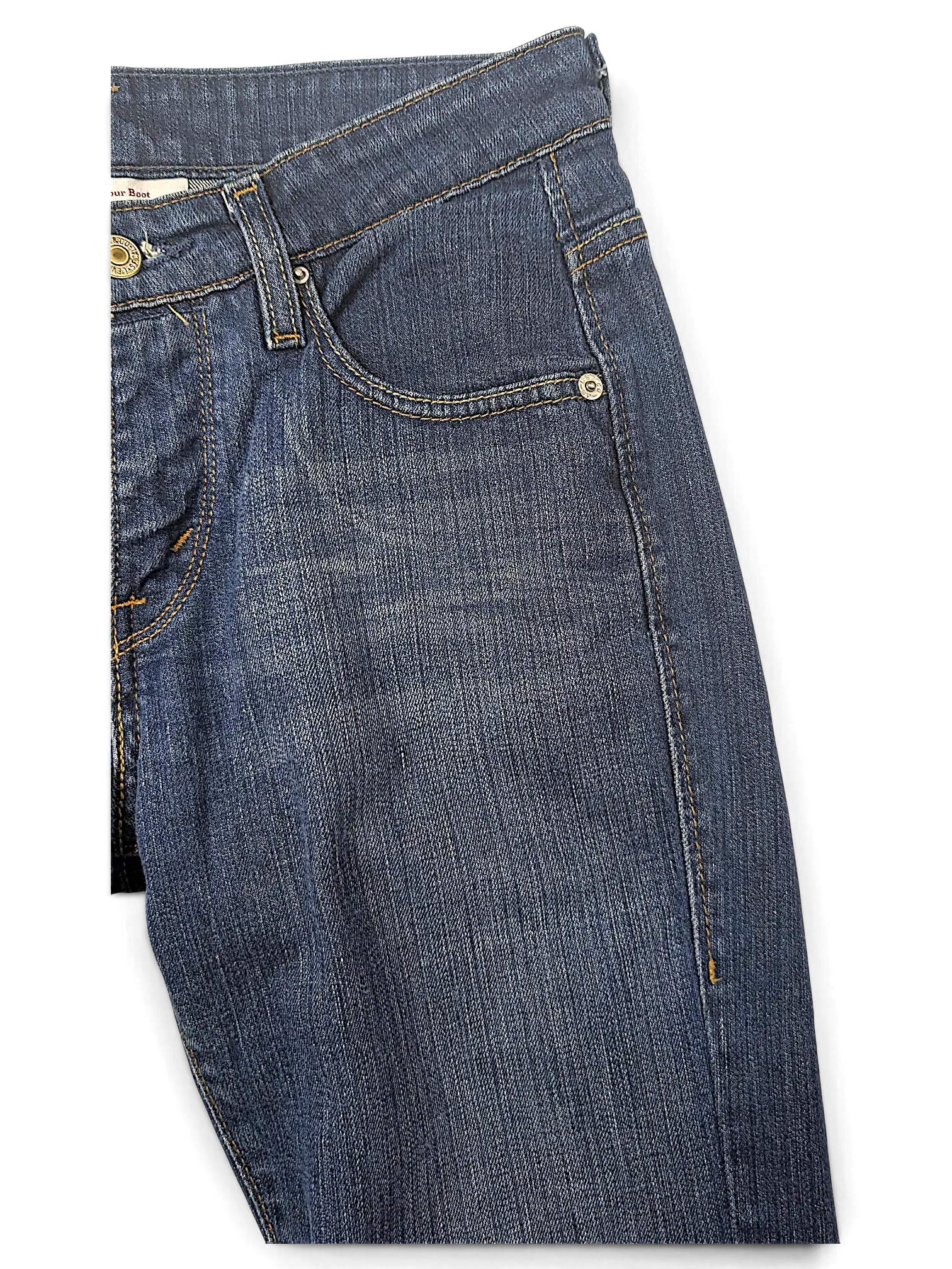 JAKE & IPI Levi's Contour Boot jeans in dark blue denim with classic five-pocket styling and contrast stitching.