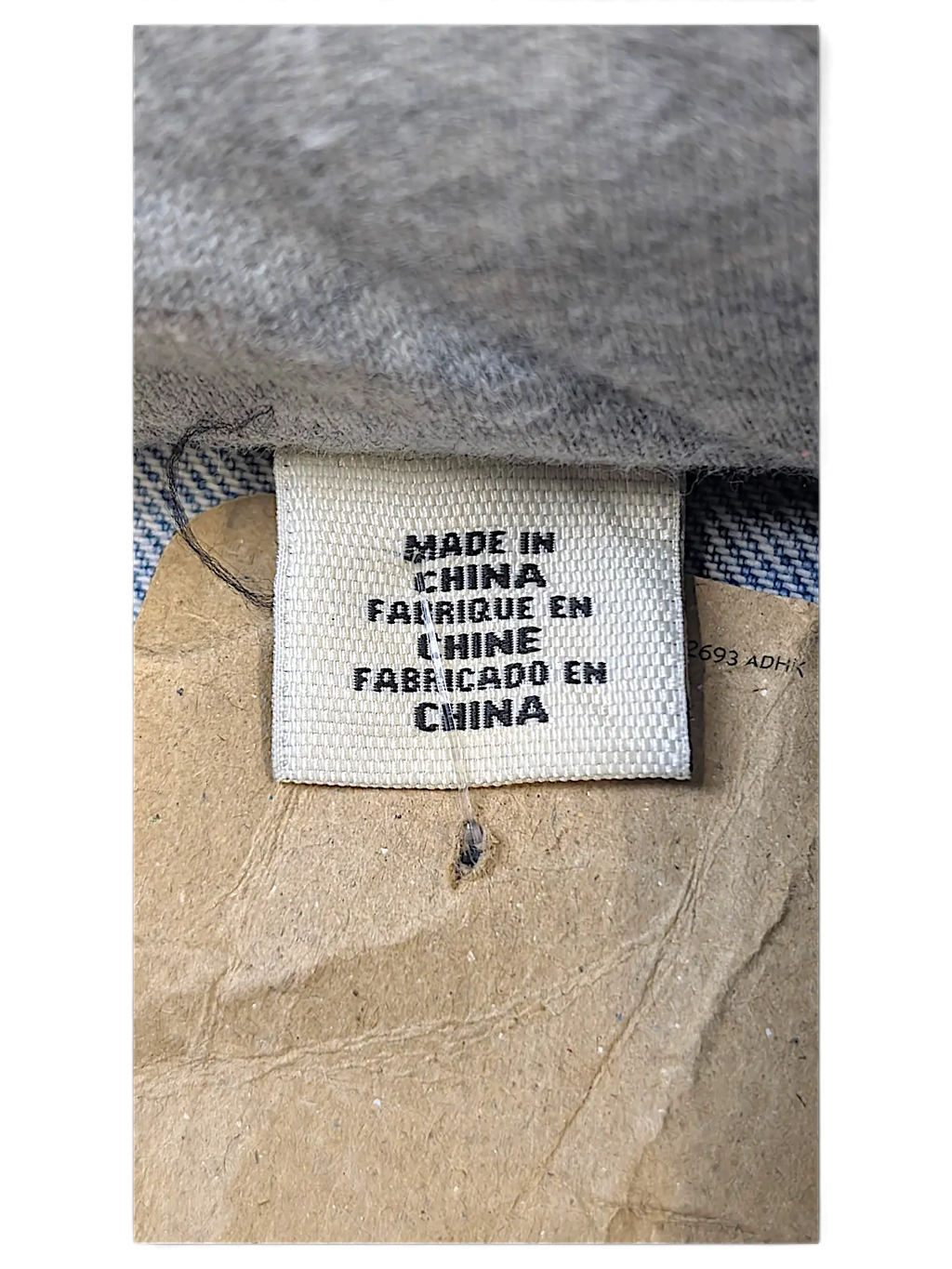 JAKE & IPI Levi's denim jacket interior fabric care label showing Made in China text