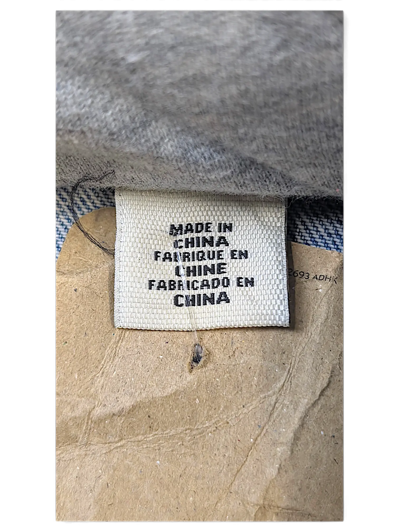 JAKE & IPI Levi's denim jacket interior fabric care label showing Made in China text