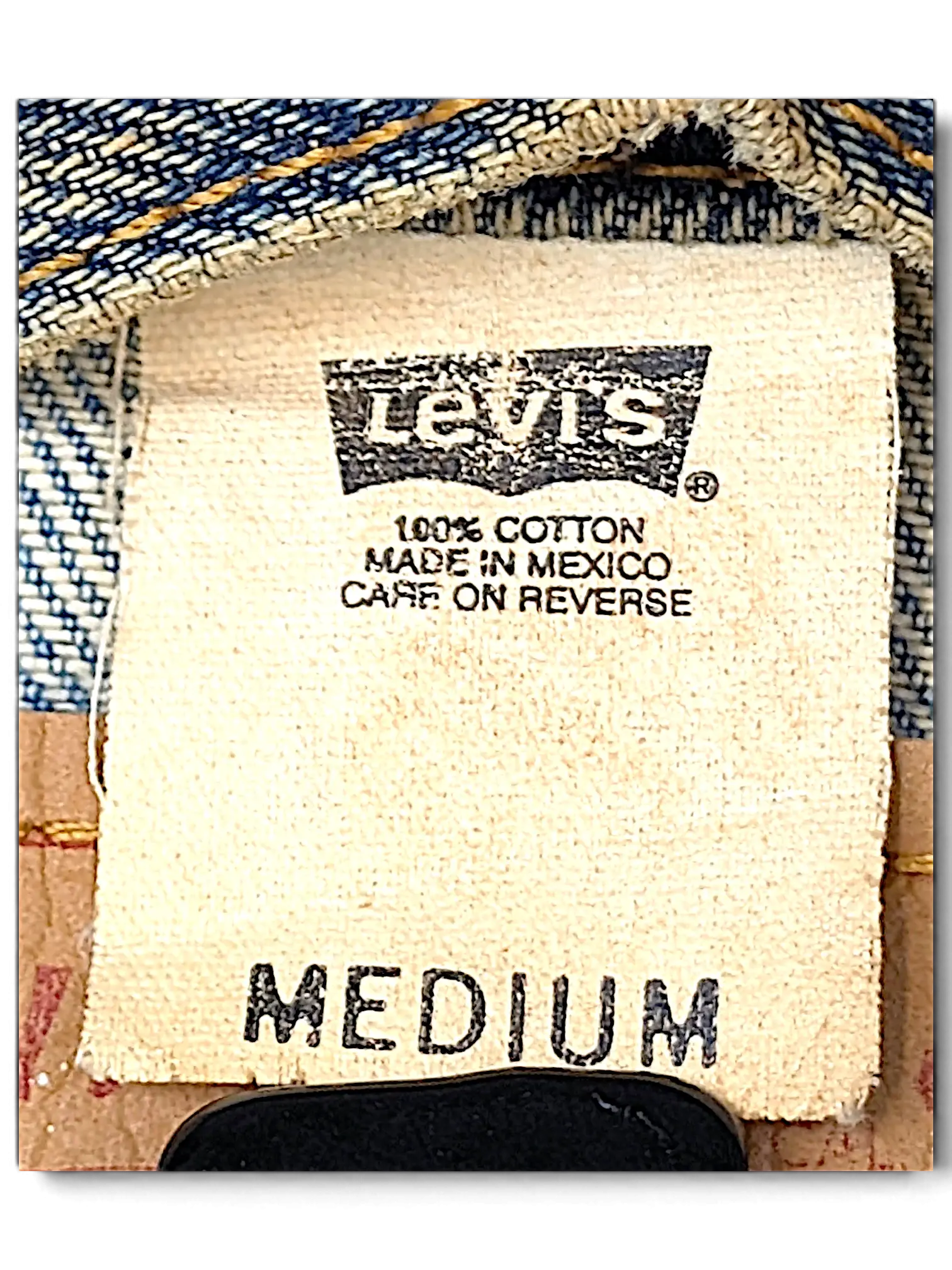 JAKE & IPI Levi's distressed denim jacket medium size tag with 100 percent cotton label