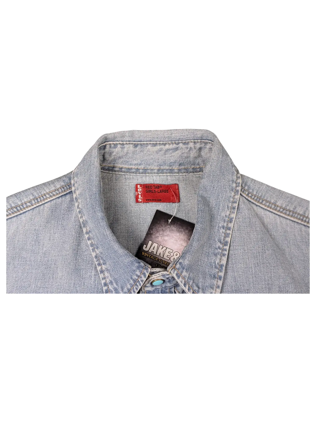 JAKE & IPI Levi's light blue denim western shirt with collar tag and turquoise snap button detail