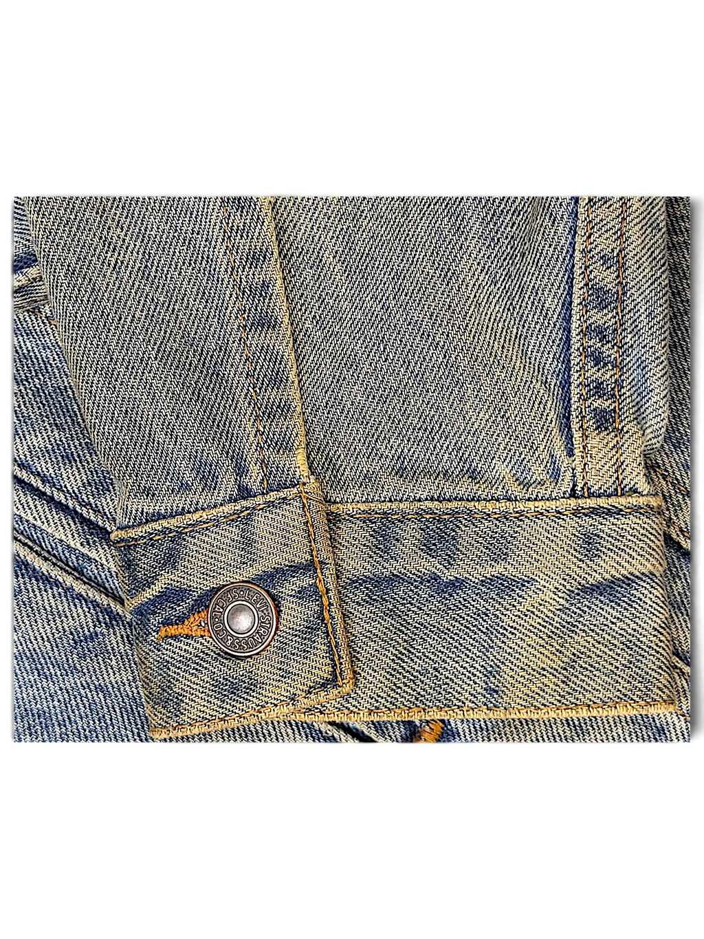 JAKE & IPI Levi's Strauss distressed light blue denim jacket sleeve with metal button detail