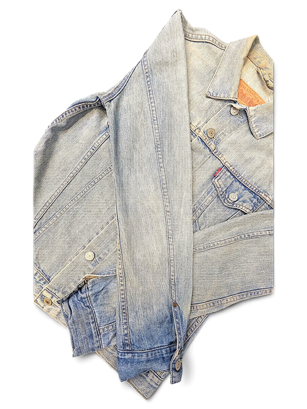 JAKE & IPI Levi's distressed light wash denim jacket with classic button-up front and chest pockets