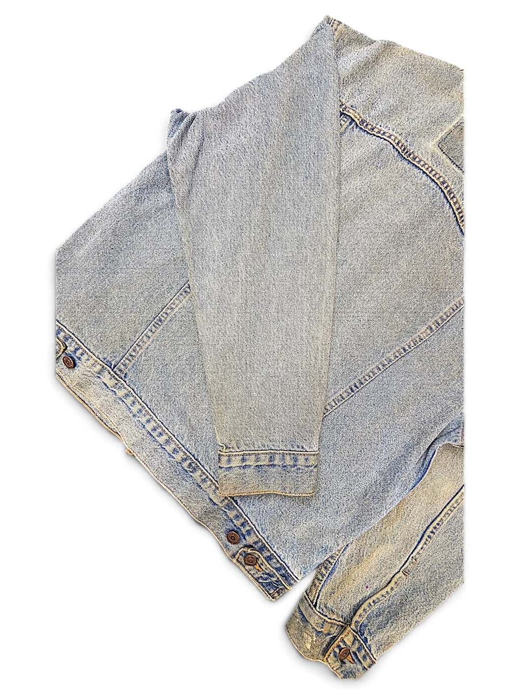 JAKE & IPI Levi's Strauss light wash distressed denim jacket with button cuffs and classic stitching