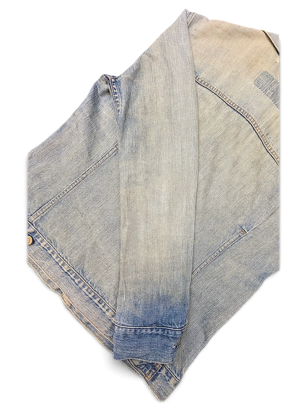 JAKE & IPI Levi's light wash distressed denim jacket with classic stitching and button cuffs