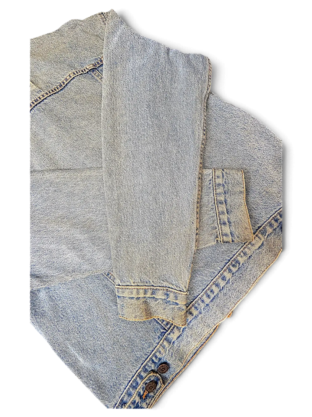 JAKE & IPI Levi's Strauss distressed light wash denim jacket with button cuffs and vintage aesthetic