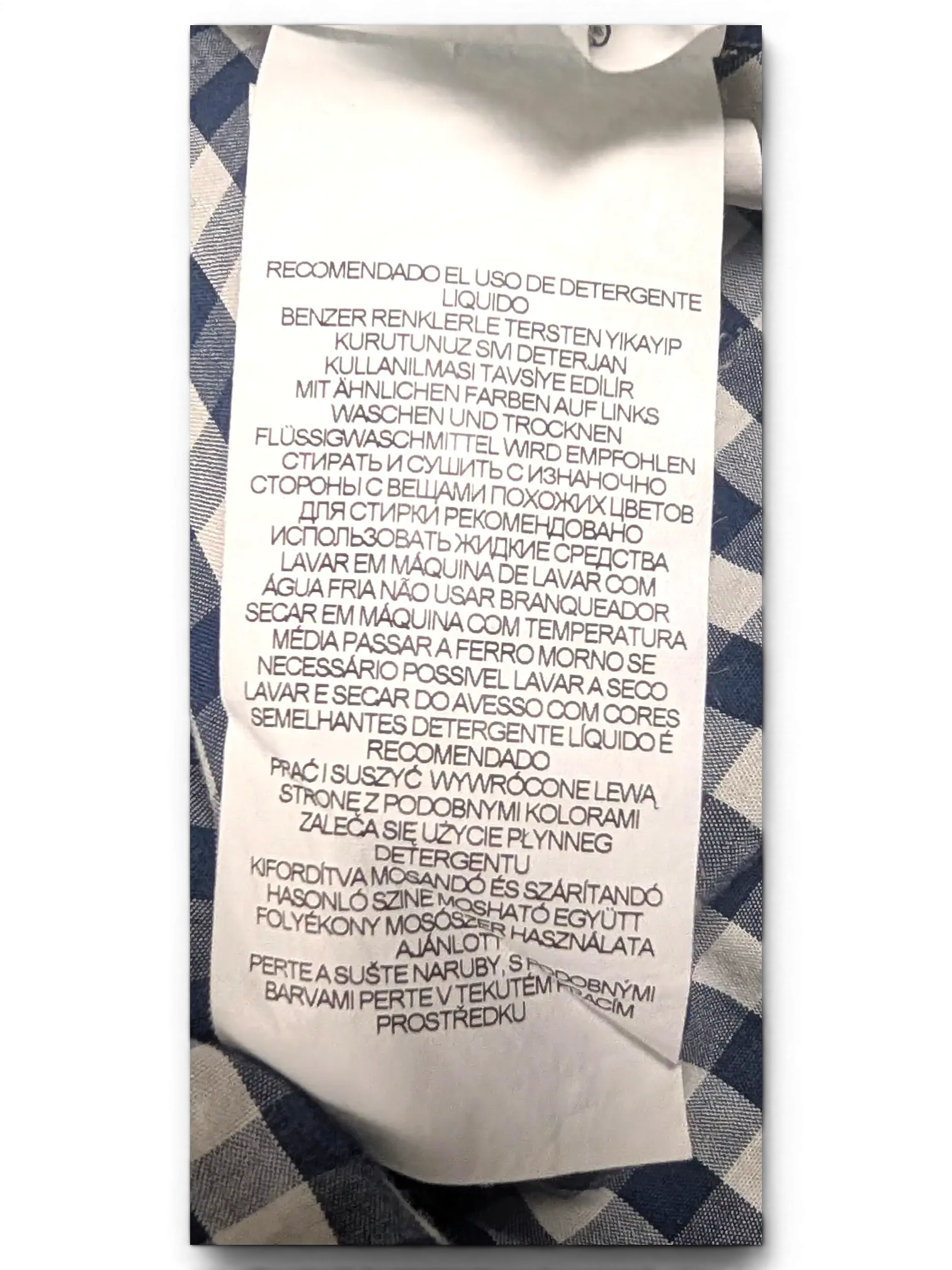 JAKE & IPI Levi's navy and white gingham shirt care label and fabric detail