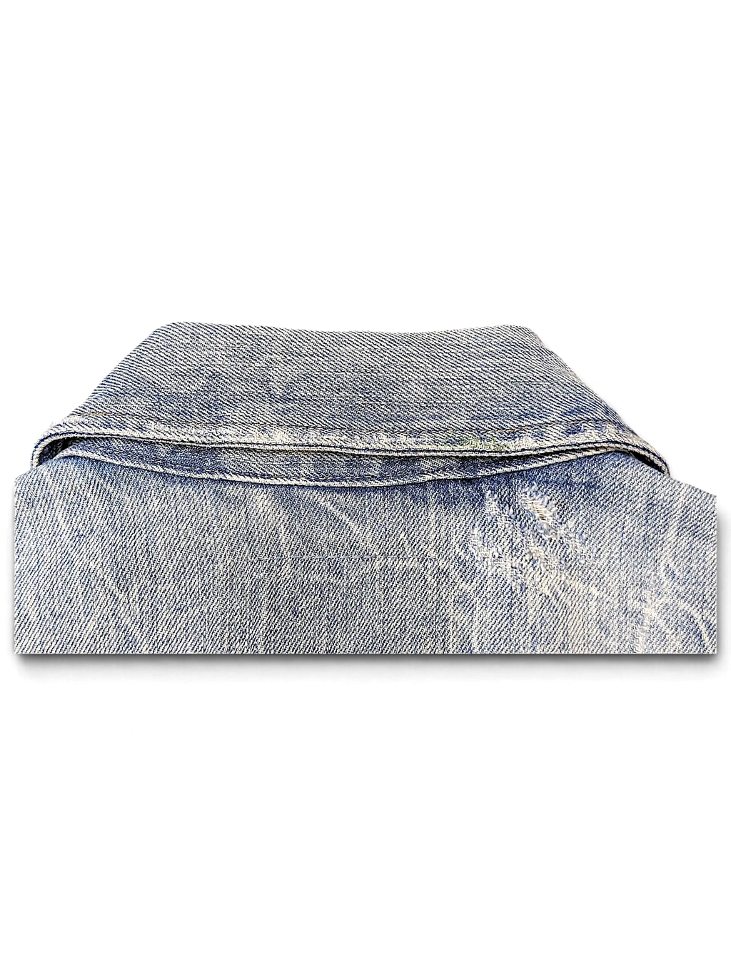 JAKE & IPI Levi's Strauss girls light wash denim jacket collar with distressed texture and visible stitching