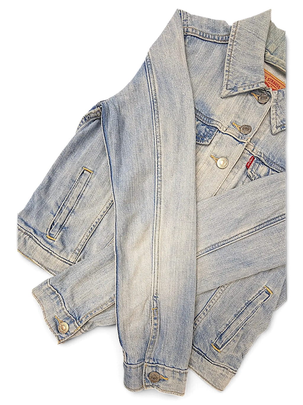 JAKE & IPI girls light wash denim Levi's Strauss jacket with button-up front and classic collar