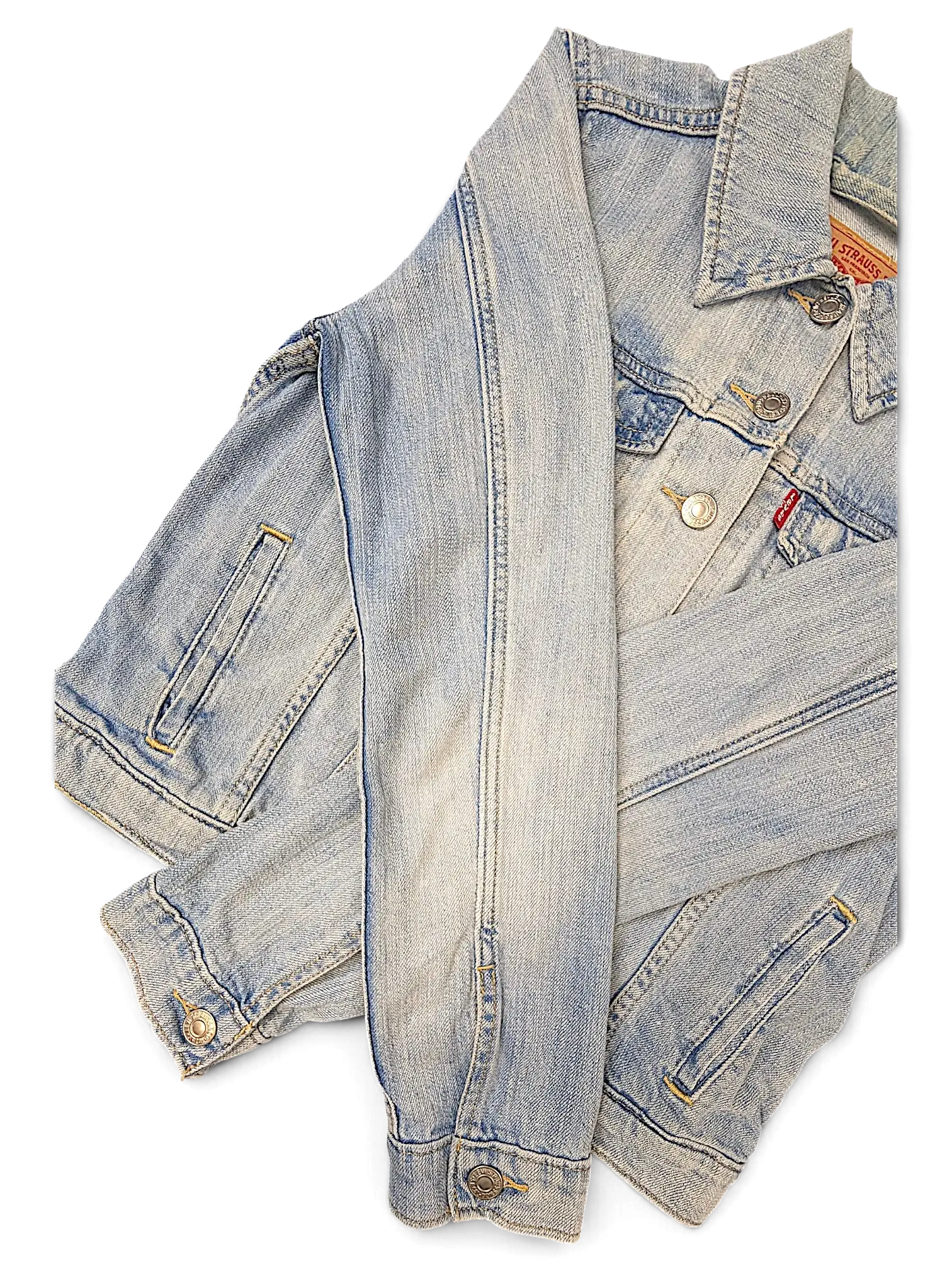 JAKE & IPI girls light wash denim Levi's Strauss jacket with button-up front and classic collar