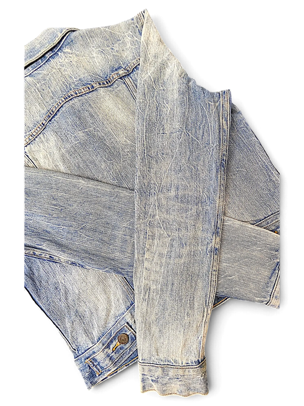 JAKE & IPI Levi's Strauss girls light wash denim jacket with a classic distressed finish and button cuffs.