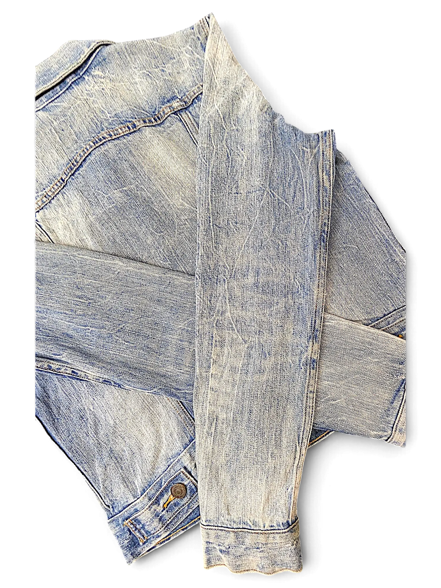 JAKE & IPI Levi's Strauss girls light wash denim jacket with a classic distressed finish and button cuffs.