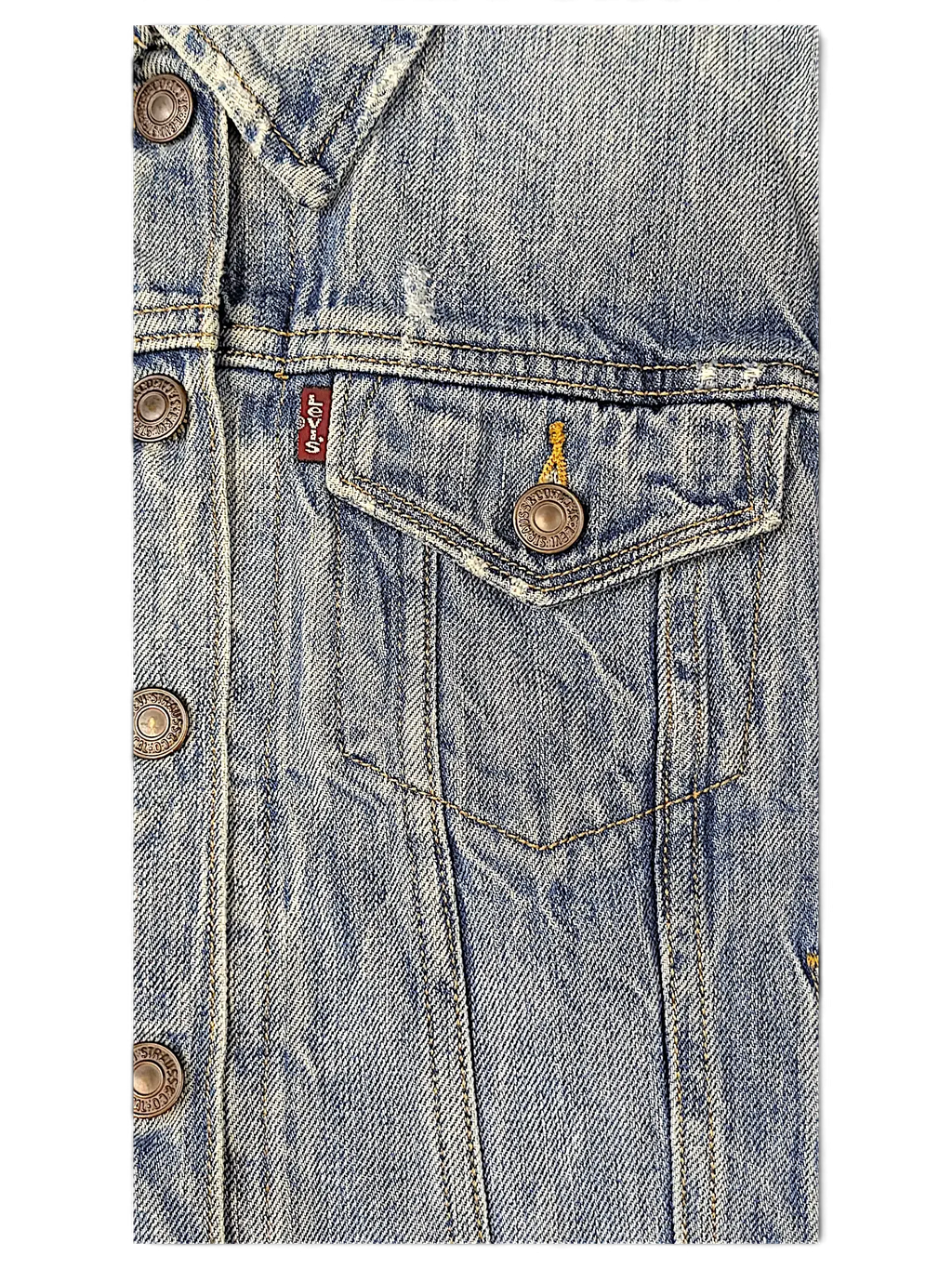 JAKE & IPI Levi's Strauss girls light wash denim jacket featuring a classic button-down pocket and metal hardware