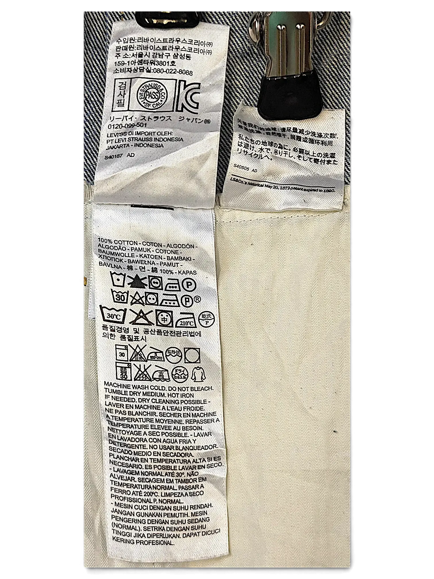 JAKE & IPI Levi's Strauss girls jacket internal care and material composition labels with washing instructions