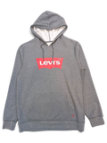 JAKE & IPI grey Levi's hoodie featuring a red logo graphic on the chest, drawstring hood, and front kangaroo pocket.