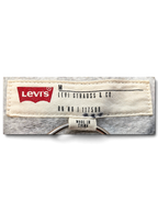 JAKE & IPI Levi's hoodie interior neck label in size medium with grey heathered fleece fabric background