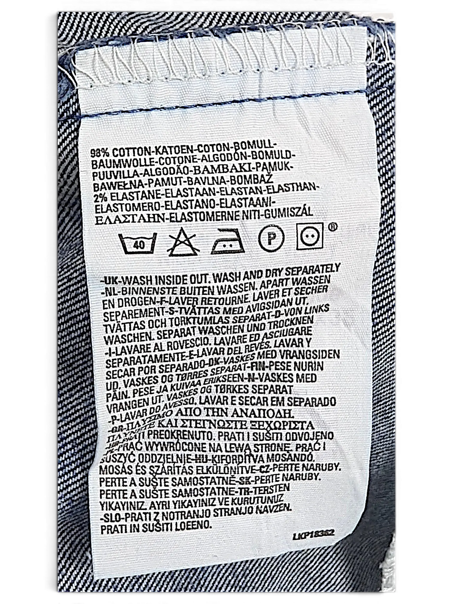 JAKE & IPI Levi's 529 bootcut jeans care label showing 98% cotton and 2% elastane fabric composition