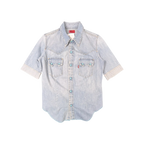 JAKE & IPI pre-owned Levi's light blue denim western shirt with short sleeves and turquoise snap buttons.