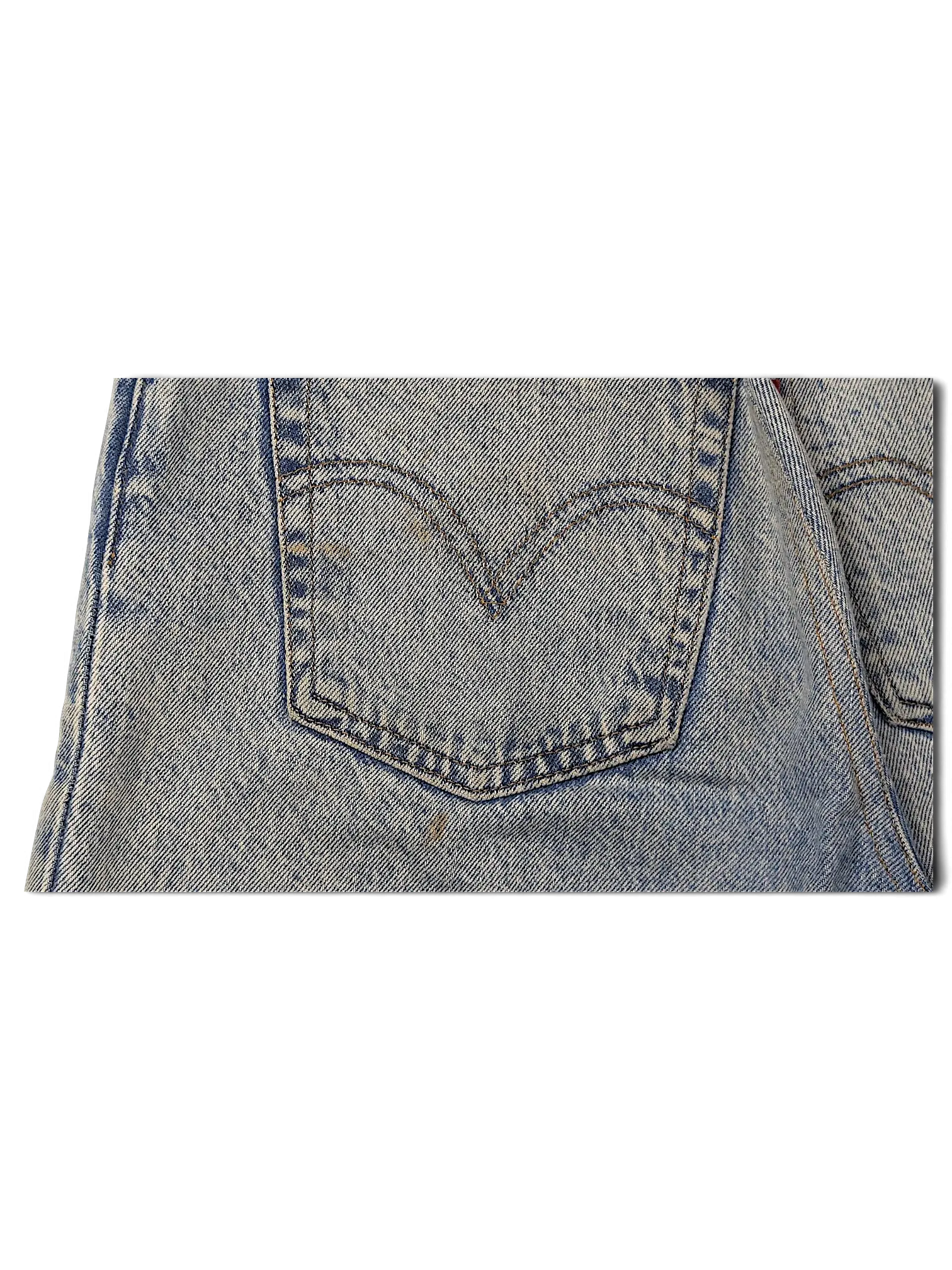 JAKE & IPI Levi's light wash denim jeans featuring classic back pocket stitching and five-pocket construction.