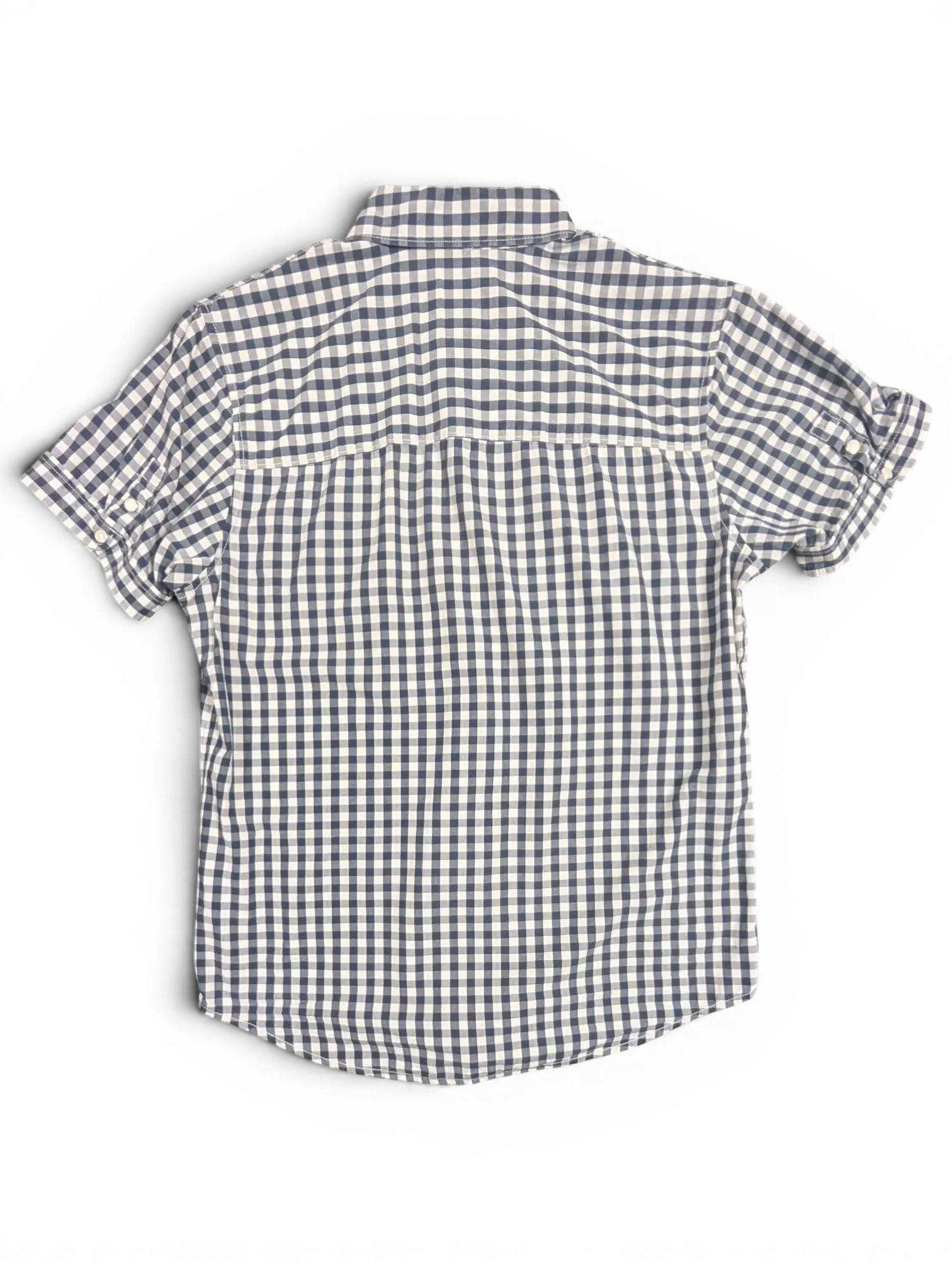 Back view of a JAKE & IPI pre-owned Levi's navy and white gingham check short sleeve shirt