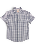 JAKE & IPI pre-owned navy and white gingham short sleeve shirt with snap-flap chest pockets