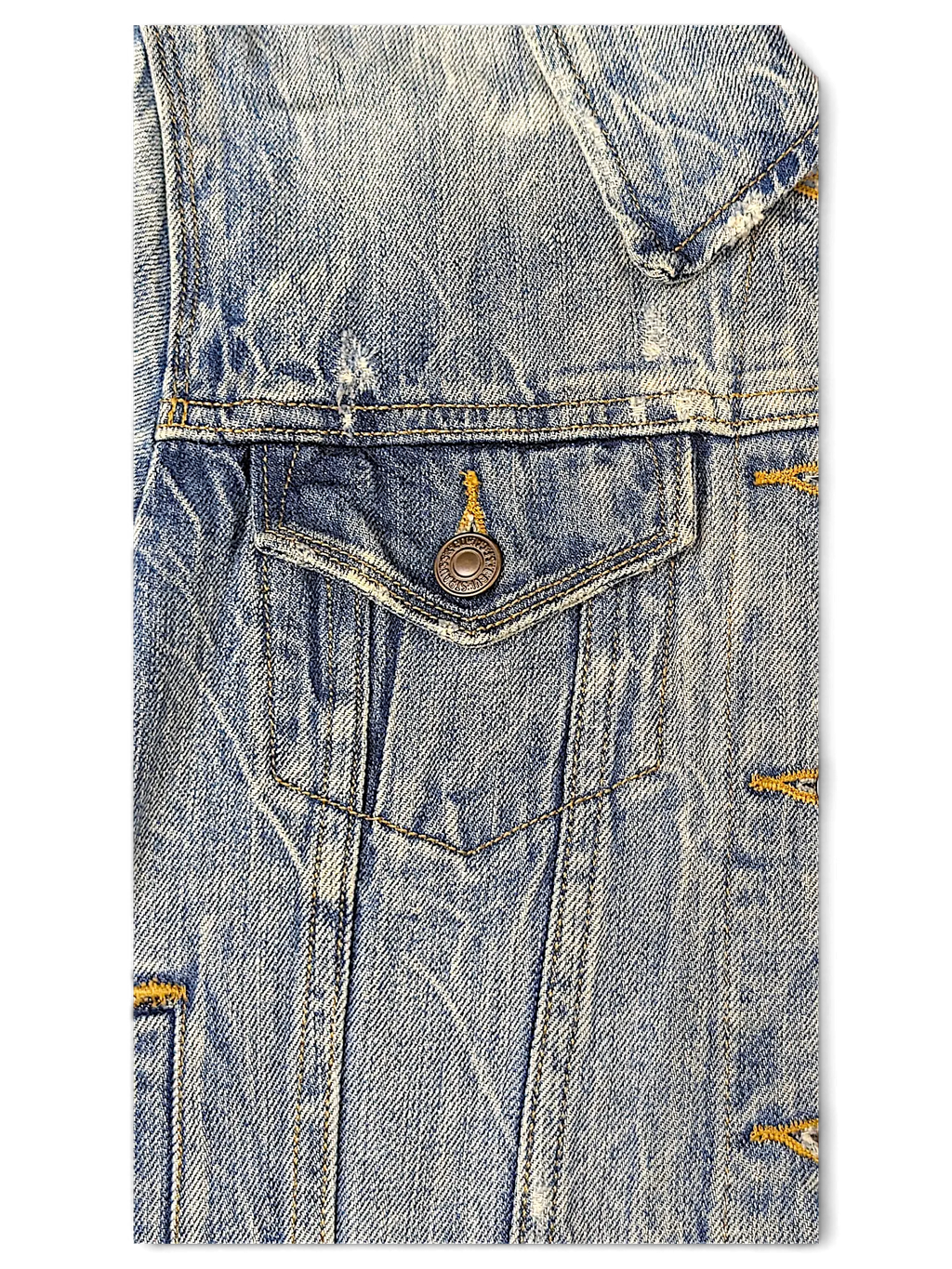 JAKE & IPI Levi's Strauss girls light wash denim jacket featuring a classic button-flap chest pocket and stitching.