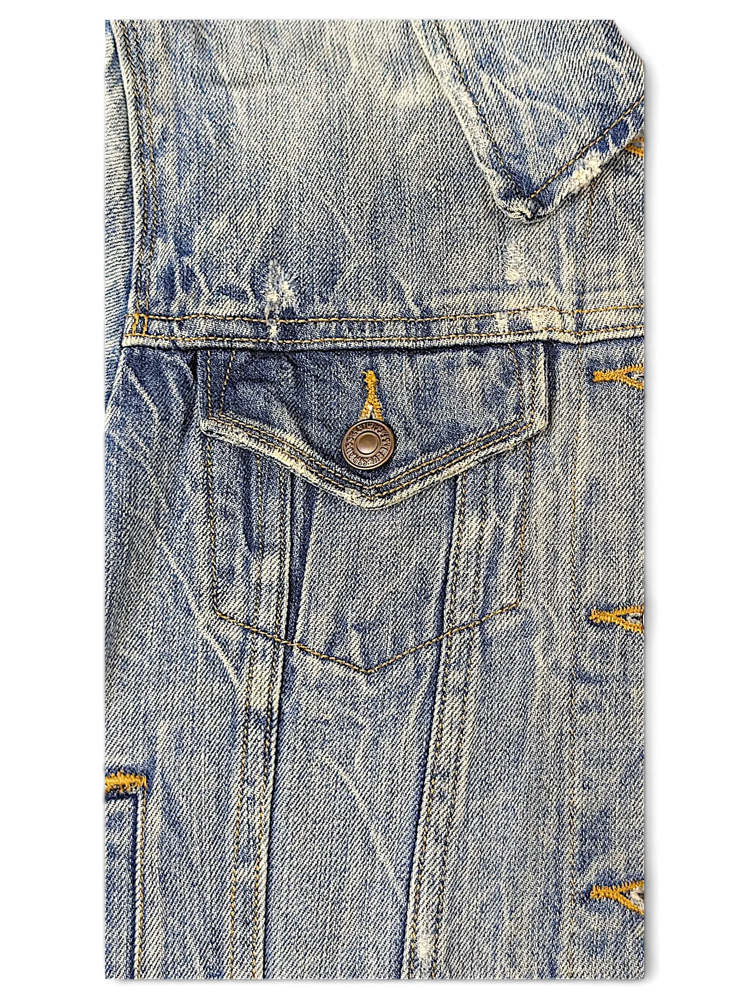 JAKE & IPI Levi's Strauss girls light wash denim jacket featuring a classic button-flap chest pocket and stitching.