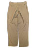JAKE & IPI Liberty vintage olive green pleated trousers, back view showing straight leg fit and buttoned pockets.