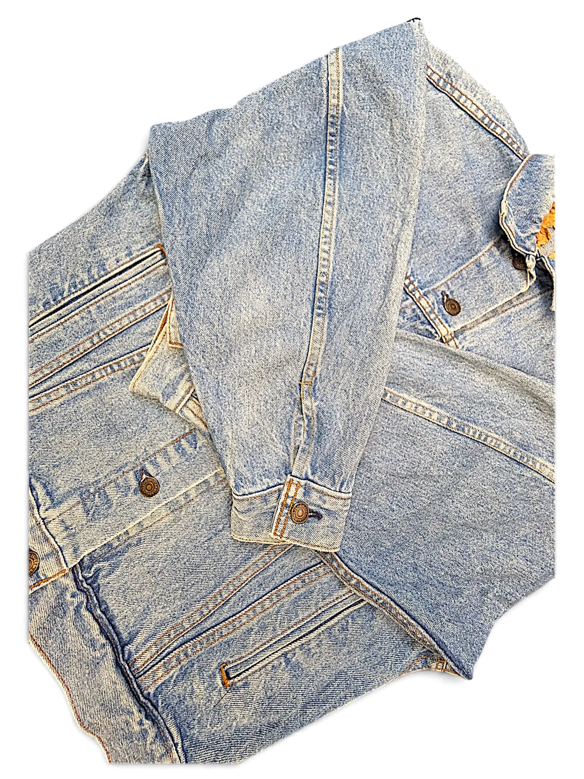 JAKE & IPI vintage light wash blue denim jacket with classic button-up front and long sleeves