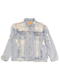 JAKE & IPI light wash distressed denim jacket with frayed hem and ripped detailing