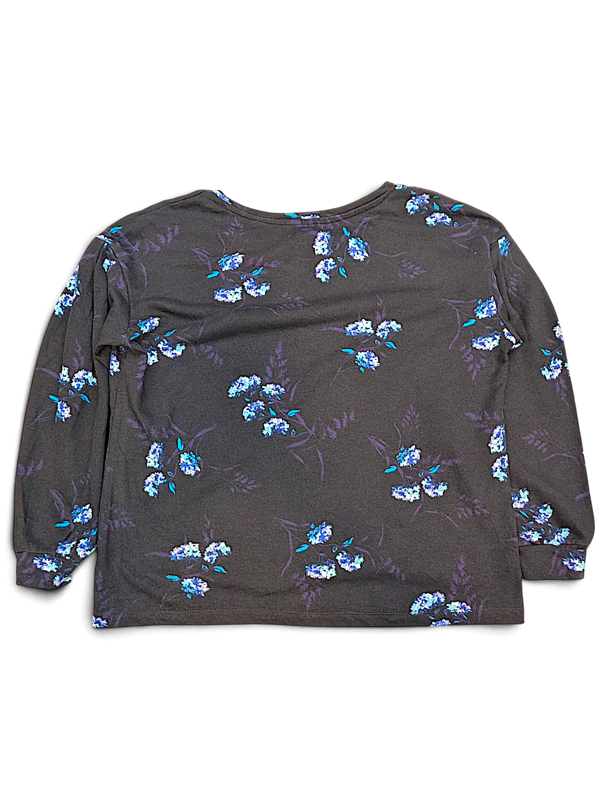 JAKE & IPI LizClaiborne College long-sleeve top in black with a blue and purple floral print pattern
