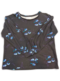 JAKE & IPI LizClaiborne College long sleeve top in black with a blue floral print and a comfortable crew neckline.