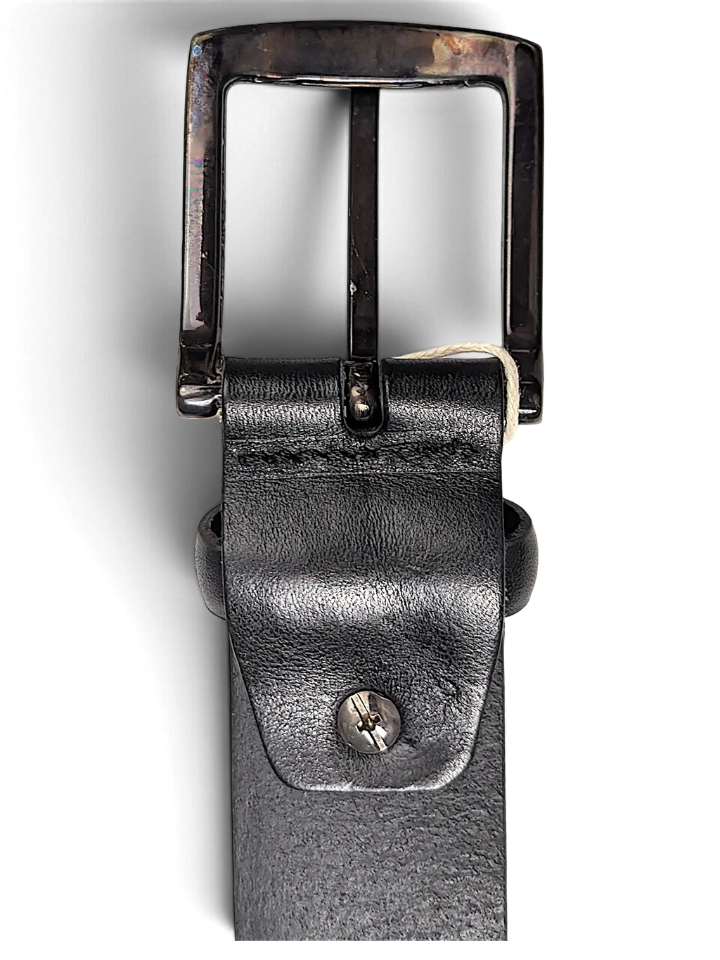 JAKE & IPI LLOYD black leather belt featuring a dark metallic buckle and stitched detail on a white background