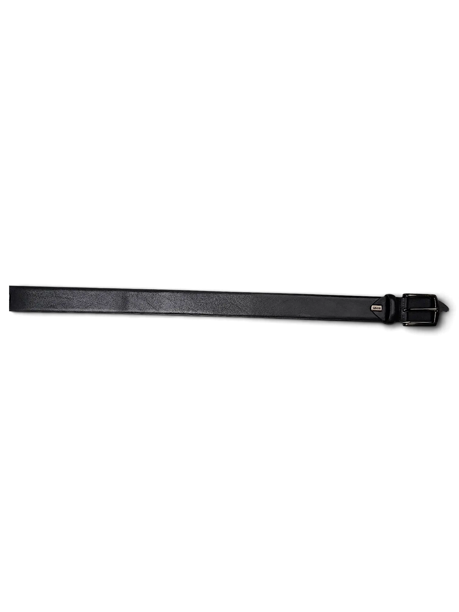 JAKE & IPI LLOYD black leather belt with a silver buckle and brand tag, displayed on a white surface.