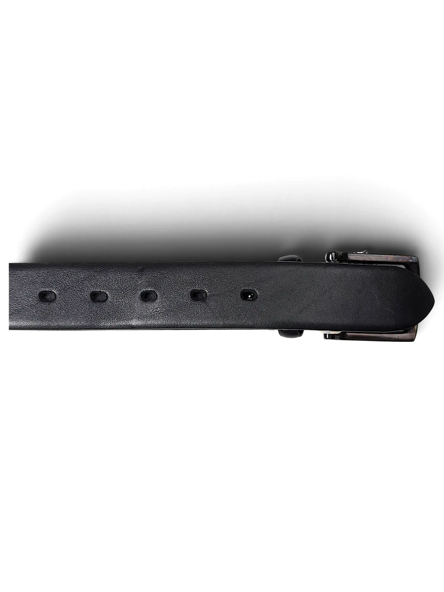 JAKE & IPI LLOYD black leather belt featuring a classic buckle and punched adjustment holes on a white background.