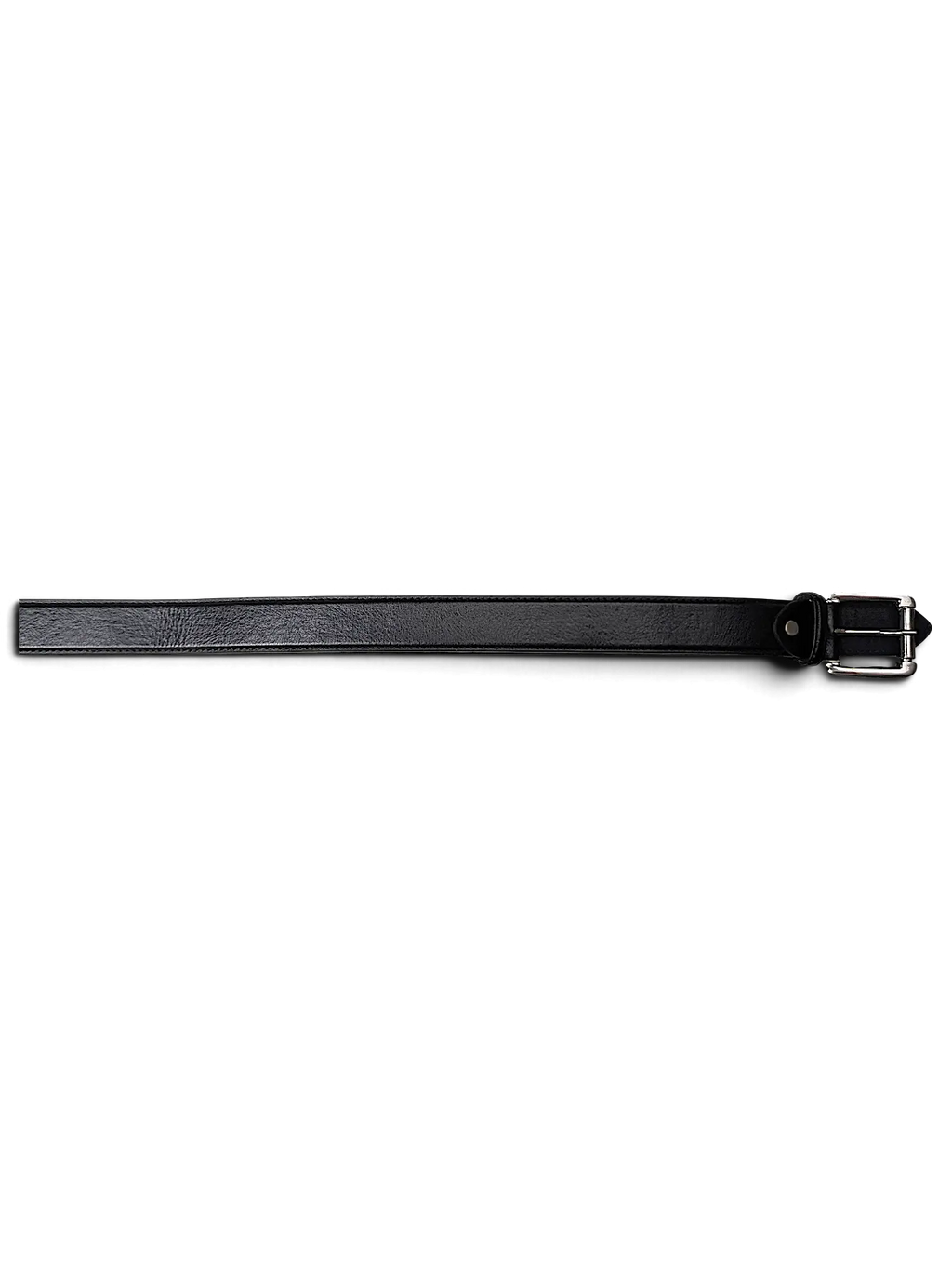 JAKE & IPI Luigi Lamberto black leather belt with a silver metal buckle and a hanging clip on a white background.