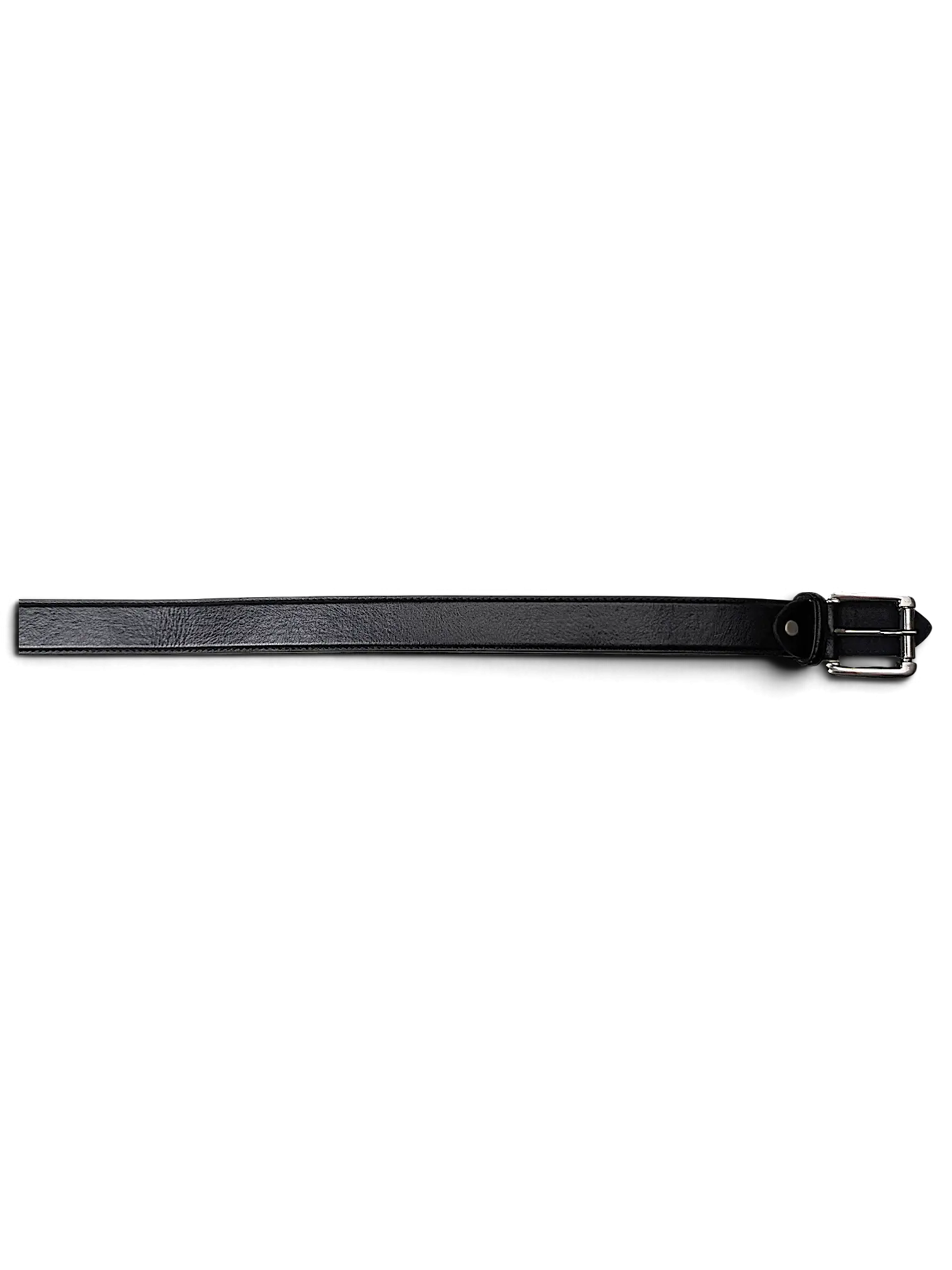 JAKE & IPI Luigi Lamberto black leather belt with a silver metal buckle and a hanging clip on a white background.